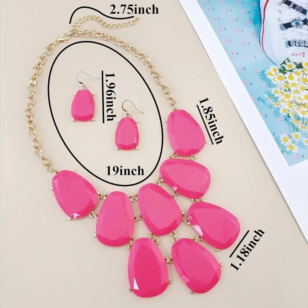 Chunky Bubble Necklace with Earrings for Women Adjustable Zinc Alloy Statement